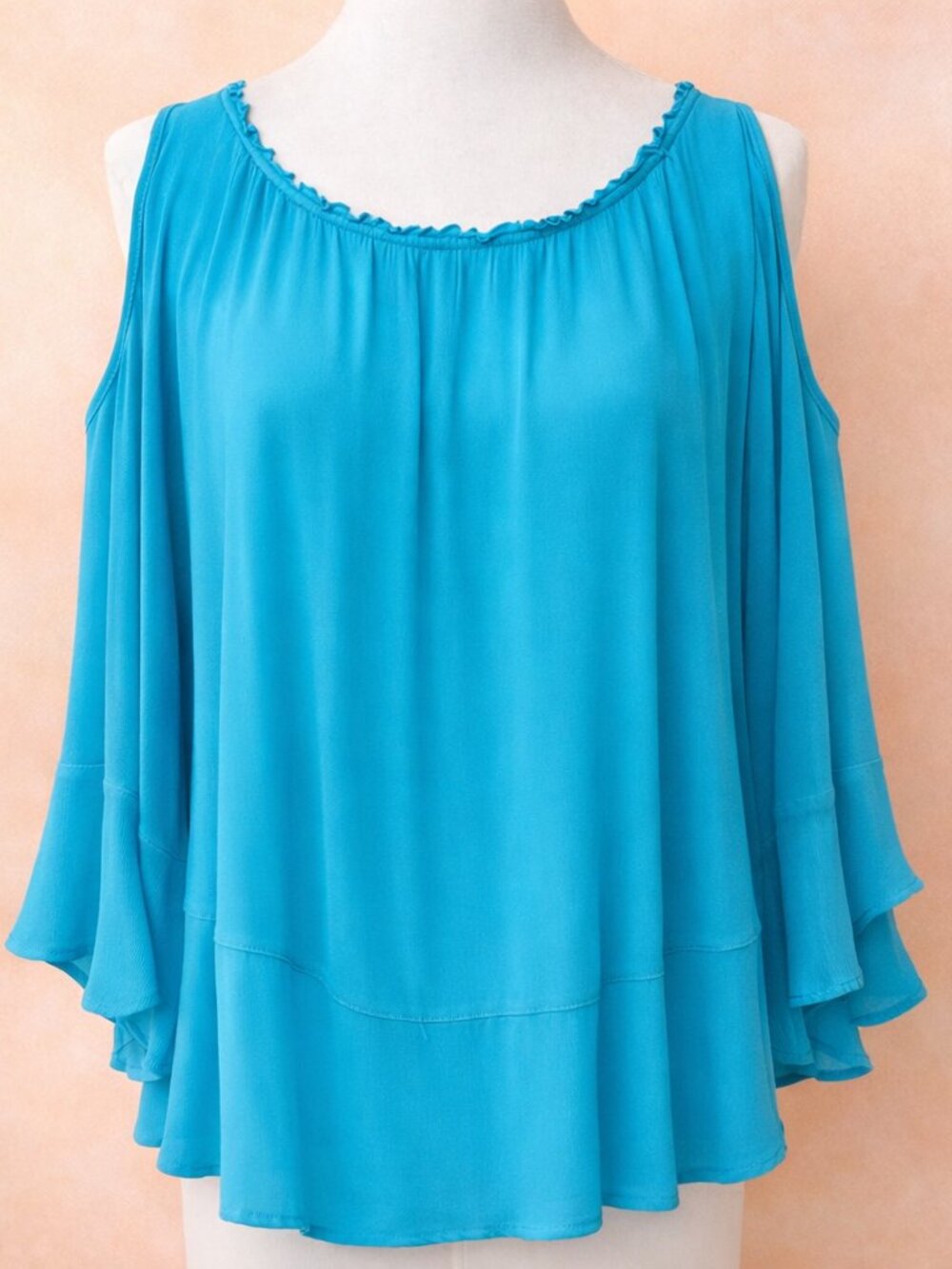Chico’s Turquoise Cold‑Shoulder Blouse Ruffled Romantic Fairycore Cottagecore